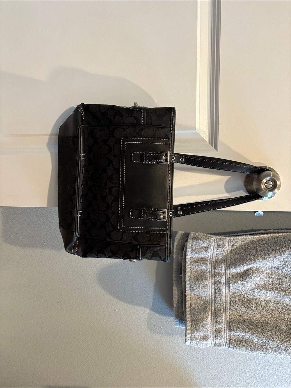 Coach Black Signature Canvas Tote with Leather Trim - Picture 2 of 3